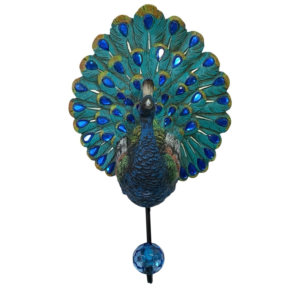 Jeweled Peacock Coat Purse Bag Wall Hook Boho Artsy Colorful Unique